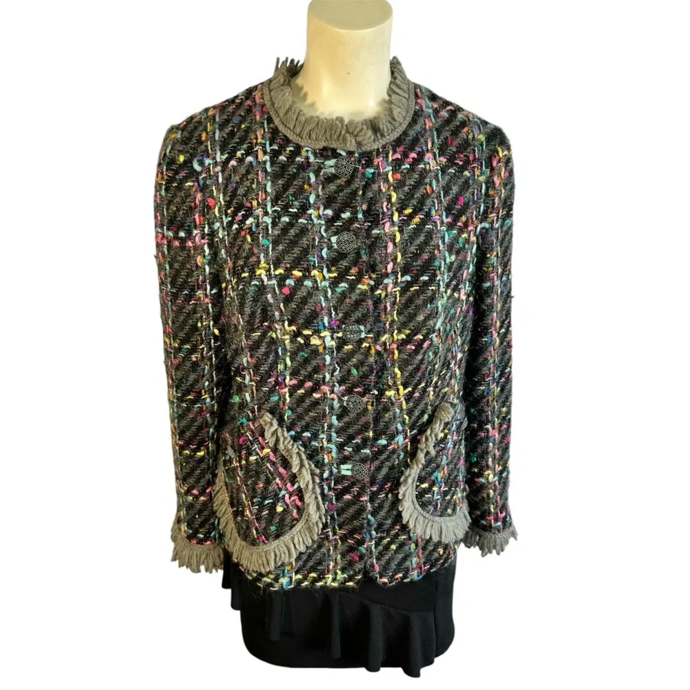 VINTAGE SINGLE BREAST BLAZER TWEED MULTICOLORE WOOL WOMEN SIZE SMALL - Picture 15 of 15